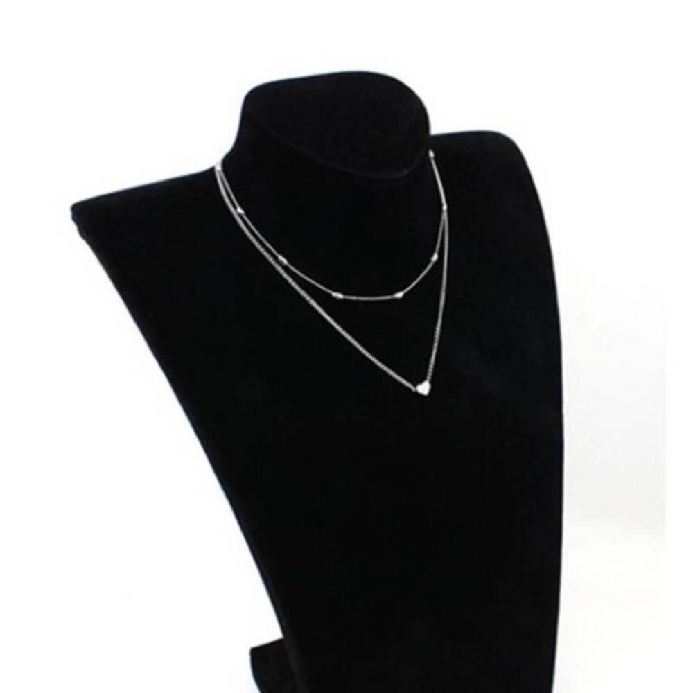 Minimalistic Double Layered Heart Fashion Necklace - Picture 3 of 4